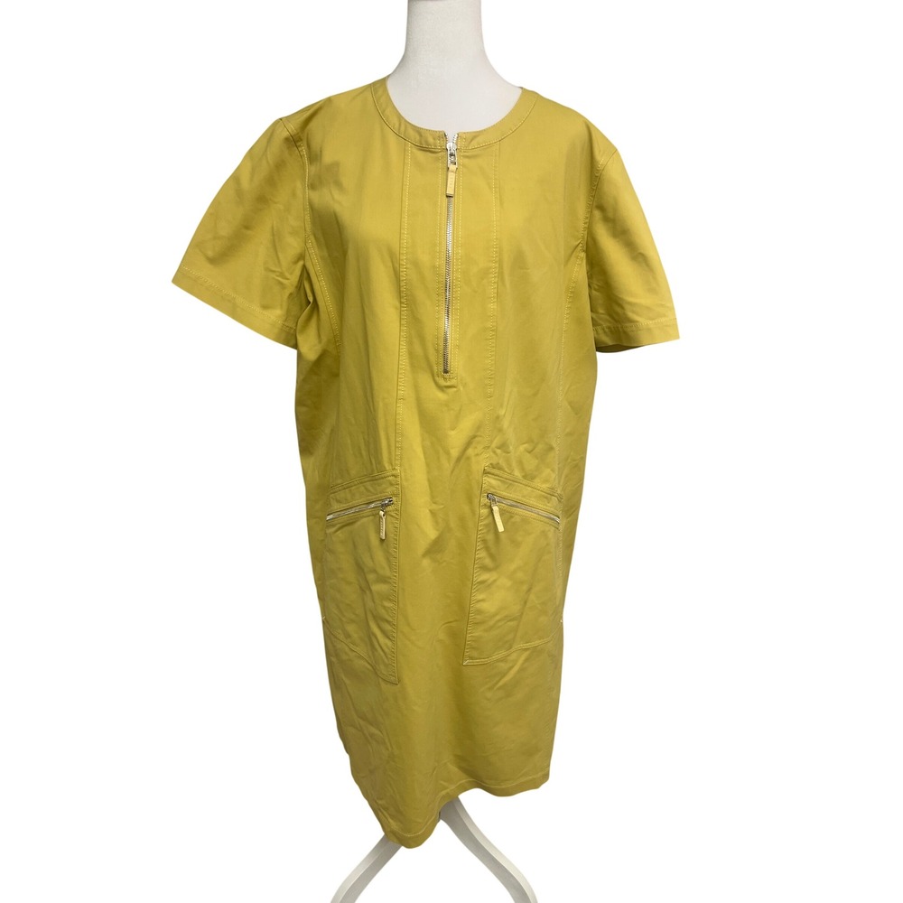 Lafayette 148 Dress Mustard Yellow Zip Utility Shift Fall Minimalist Sz XXL